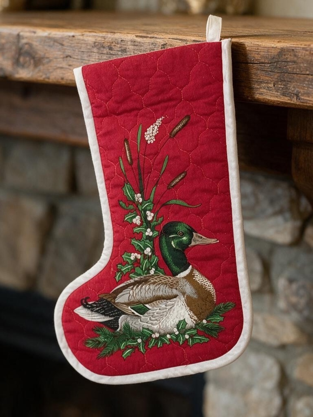 Vintage Mallard Duck Red Holiday Stocking - Classic Home Rustic Holiday Decor